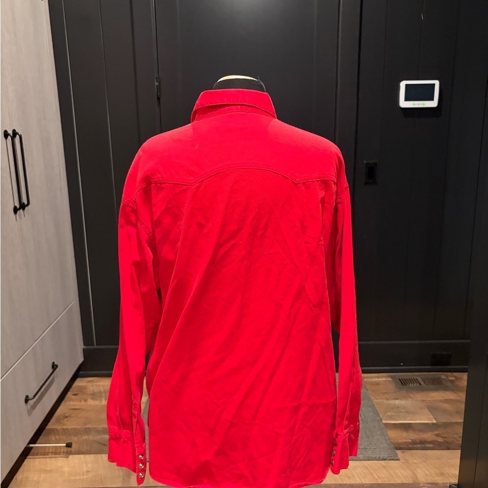 Vintage Red Western Snap Button Shirt | 90s Cotton Workwear Oversized XL - Picture 2 of 3